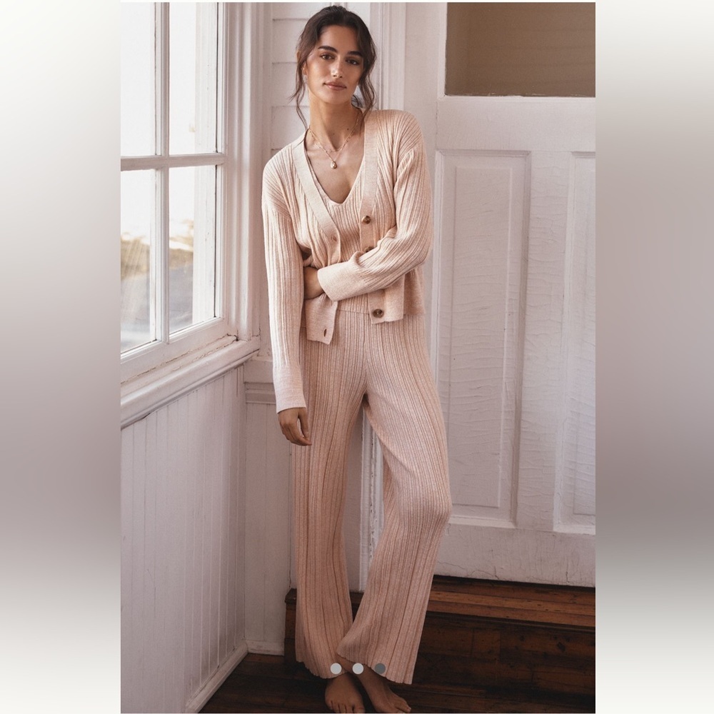 Eberjey Sweater Rib Cardigan and Pant Set NWT
